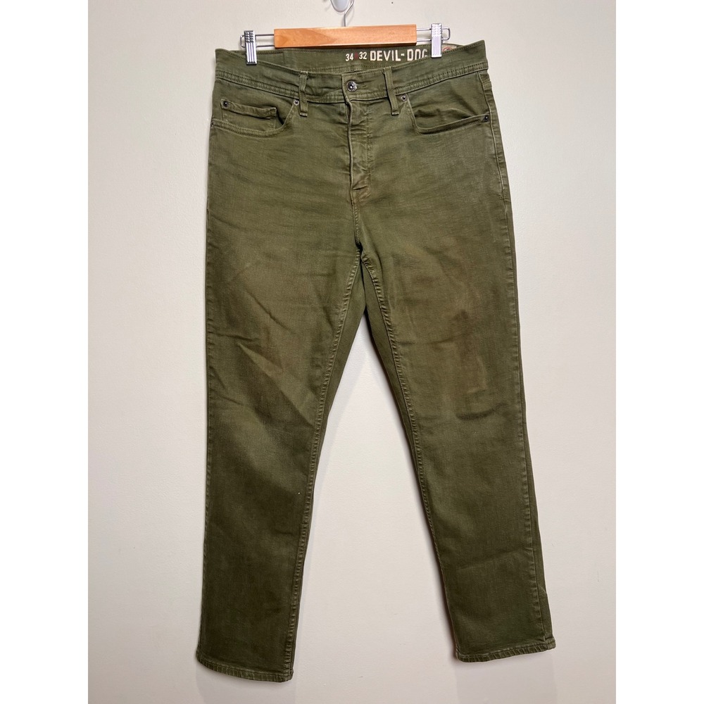 Devil-Dog Dungarees Slim Straight Pants Cotton Stretch Mens 34x32 Olive Green